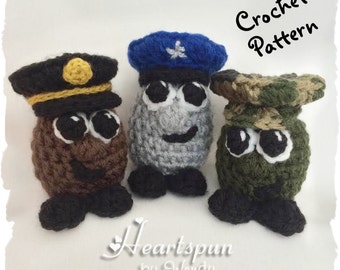 CROCHET PATTERN to make Police and Military Character Cozies for EOS lip balm or Easter Eggs, Pdf Format, Instant Download.