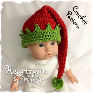 CROCHET PATTERN for you to make a Christmas Elf Baby and Child Hat and Shoe Set in 5 sizes, Great photo prop. Pdf Format Instant Download image 2