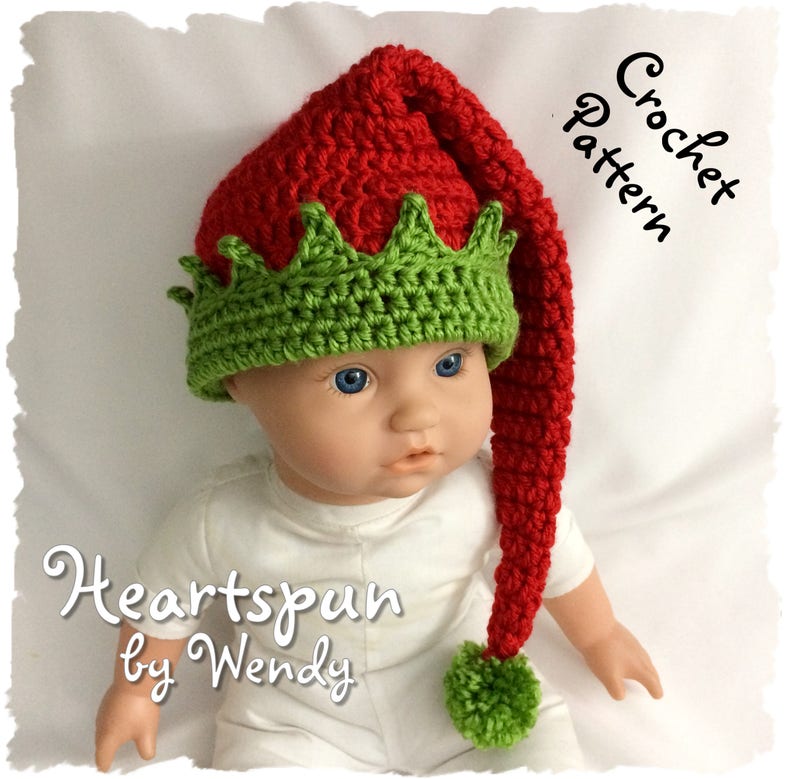 CROCHET PATTERN for you to make a Christmas Elf Baby and Child Hat and Shoe Set in 5 sizes, Great photo prop. Pdf Format Instant Download image 2