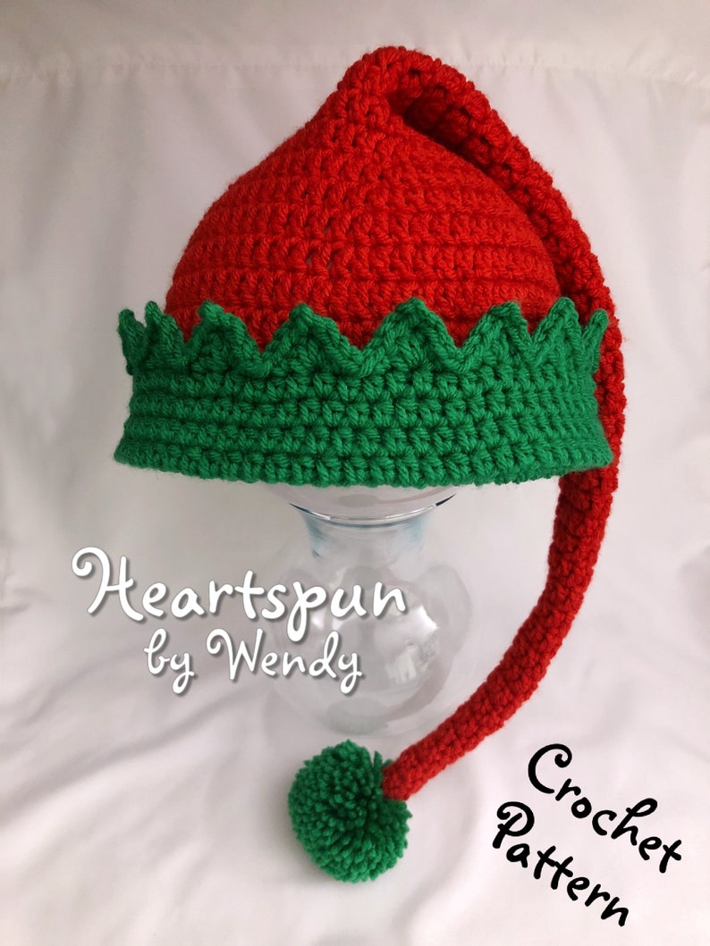 CROCHET PATTERN for you to make a Christmas Elf Hat in 5 sizes, Child to Adult, Easy to Understand directions, Great photo prop Pdf Download image 3