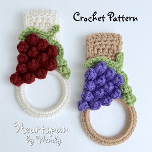 CROCHET PATTERN for you to make a Wine Grapes Towel Holder Ring with fold over or knob strap, grapes applique. Instant Download