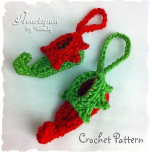 CROCHET PATTERN to make a Mini Elf Shoe Christmas Ornament, PDF Format, Instant Download