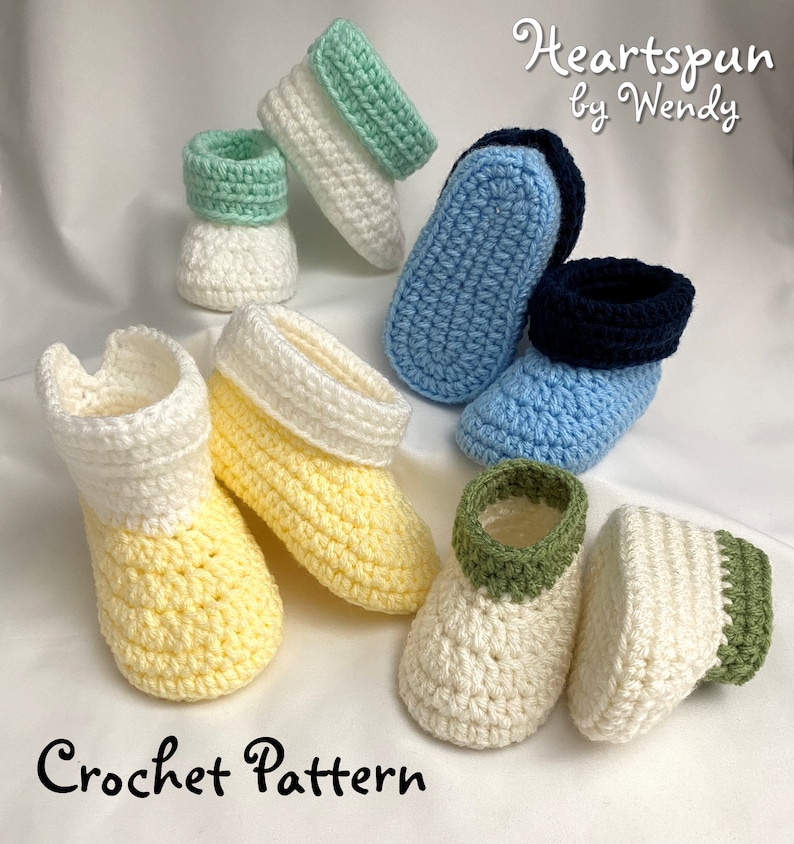 CROCHET PATTERN to make Baby Booties in 3 sizes with 2 cuff styles. PDF Format Instant Download. Baby Shoes, Baby Boots, Baby Shower Newborn image 1
