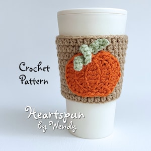 CROCHET PATTERN to make a Pumpkin Cup Cozy with Spiral Stem for Hot or Cold Drinks, Coffee Sleeve, Tea Drink Soda Cozy, Pdf Download.