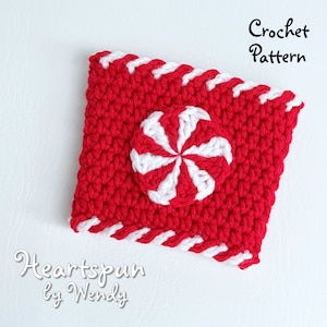 CROCHET PATTERN to make a Peppermint Candy Cup Cozy with Candy Cane Border for hot or cold drinks, Tea Coffee Cup Cozy Pdf Instant Download