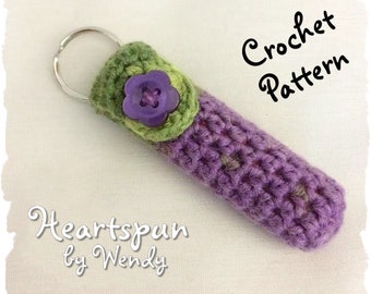 CROCHET PATTERN for you to make a Lip Balm Holder key ring, for chap stick, lip balm, lip gloss, or lipstick. PDF Format instant download