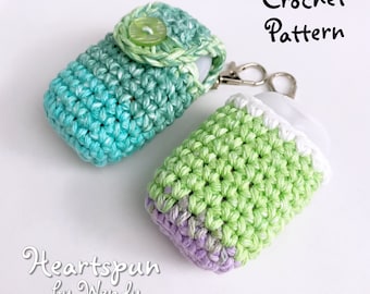 CROCHET PATTERN to make a Hand Sanitizer Holder in 2 Styles, optional button flap, upright bottle, med weight yarn.  PDF, Instant Download