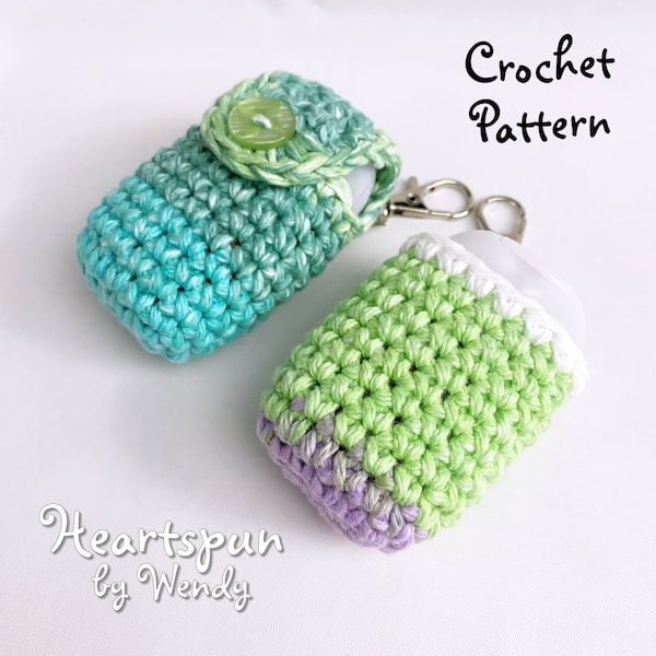 CROCHET PATTERN to make a Hand Sanitizer Holder in 2 Styles, optional button flap, upright bottle, med weight yarn.  PDF, Instant Download