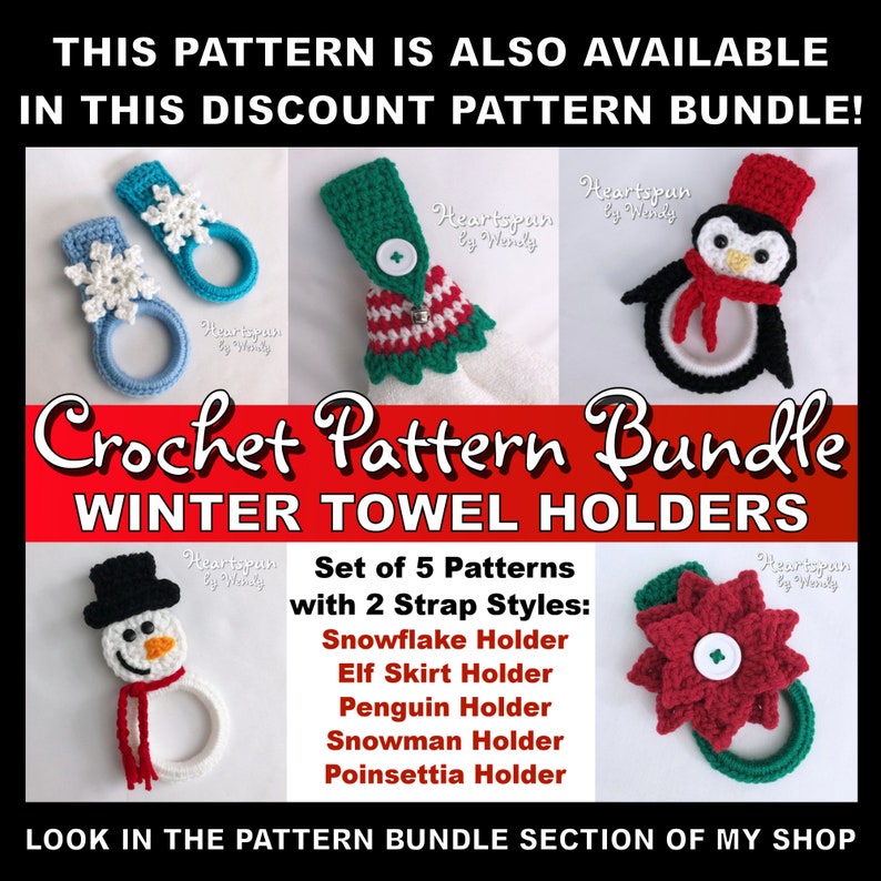 CROCHET PATTERN to make a Snowflake towel Ring with fold over strap or knob hole strap for hand or dish towels. Instant Download, PDF image 8