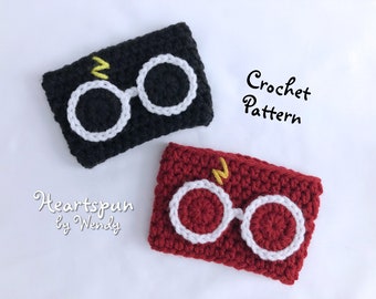 CROCHET PATTERN to make a Wizard Glasses and Scar Cup Cozy for hot and cold drinks, coffee sleeve, tea cozy, Pdf Format, Instant Download