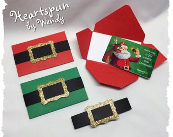 Set of 4 Santa Suit or Elf Gift Card Holders with Note Card, Christmas Gift Card Envelopes, Christmas Card, Money Holder, Stocking Stuffer