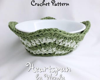 CROCHET PATTERN to make a Striped Chevron Microwave Bowl Cozy, Bowl Hot Pad, Hot bowl holder, crochet cotton bowl cozy, Instant Download PDF