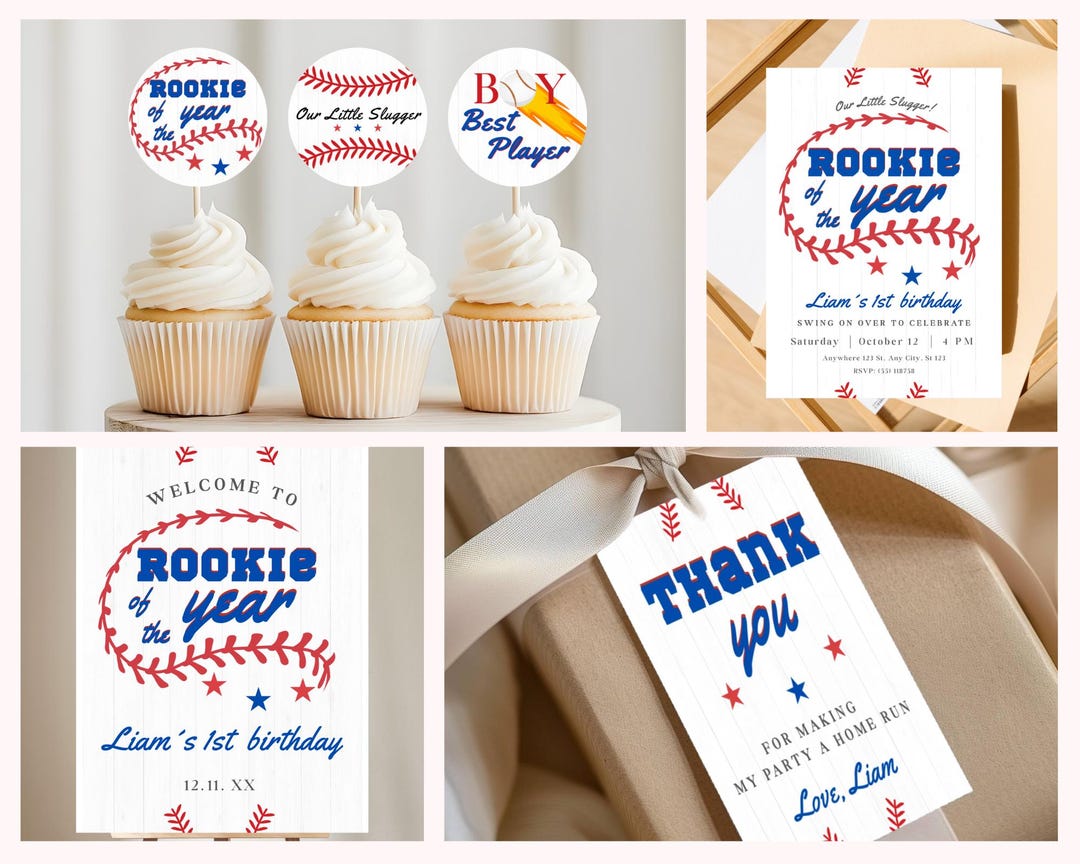 Baseball Birthday Bundle Template, Rookie of the Year Theme (digital ...
