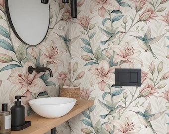 Kolibri Blumentapete Schälen und Aufkleben Vintage Botanisches Wandbild