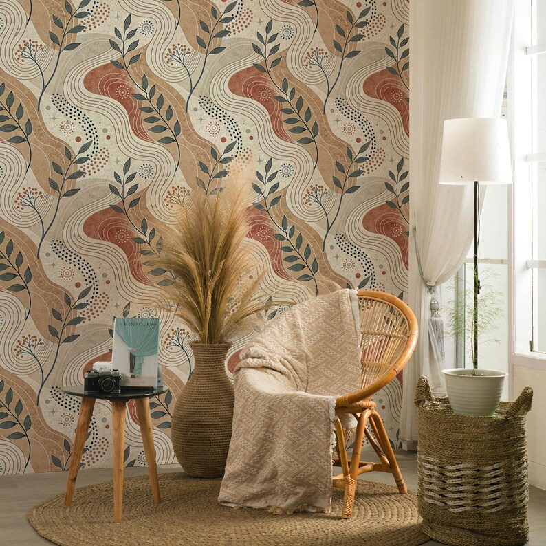 Boho Abstract Wallpaper | Modern Organic Wall Mural | Neutral Earth ...