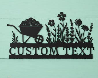 Personalized Garden Sign | Custom Name Metal Wall Art | Wheelbarrow Flower Decor | Outdoor Patio Plaque | Gardener Poison