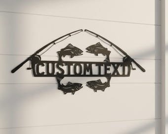 Custom Fishing Metal Wall Art - Personalized Fisherman Name Sign - Lake House Decor - Fishing Rod Wall Decor - Cabin Gift for Anglers