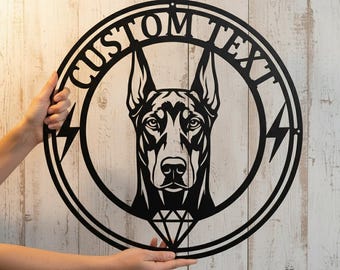 Doberman Metal Wall Art, Custom Dog Name Sign, Personalized Doberman Pinscher Gift, Dog Mom Dad Owner, Lightning Diamond Decor