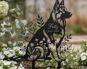 Personalized German Shepherd Memorial Garden Stake, Custom Pet Name Dates Metal Sign, Loss of GSD Gift, Laser Cut