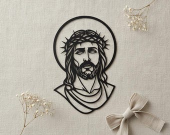 Jesus Halo Portrait Sign, Metal Christian Wall Art, Crown Of Thorns Decor, Religious Metal Sign, Faith Gift Art
