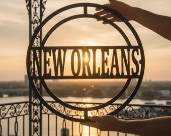 New Orleans Metal Sign, Minimalist City Name Ring Wall Art, Modern Louisiana Porch Decor, NOLA Housewarming Gift Idea