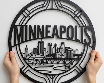 Minneapolis Skyline Metal Sign, Stone Arch Bridge Cityscape Wall Art, Minnesota Home Decor, Housewarming Gift for Minnesotan