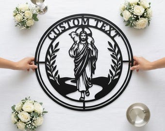 Personalized Jesus Good Shepherd Metal Wall Art, Custom Name Christian Sign, Religious Home Decor, Faith Wall Art, Laser Cut Metal Sign