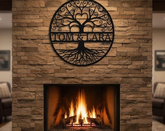 Custom Tree of Life Metal Sign - Personalized Couple Name Wall Art - Wedding Gift - Anniversary Home Decor - Heart Tree Family Sign