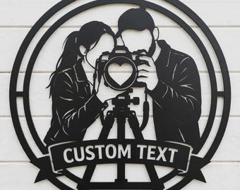 Personalized Photographer Metal Sign, Custom Name Camera Heart Lens Wall Decor, Photo Studio Business Art, Gift for Couple