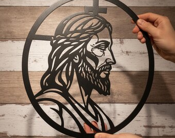 Jesus Crown Of Thorns Sign, Round Metal Christian Wall Art, Jesus Cross Decor, Religious Metal Sign, Faith Gift