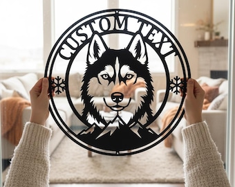 Husky Metal Wall Art, Custom Dog Name Sign, Personalized Siberian Husky Gift, Dog Mom Dad Owner, Mountain Snowflake Decor
