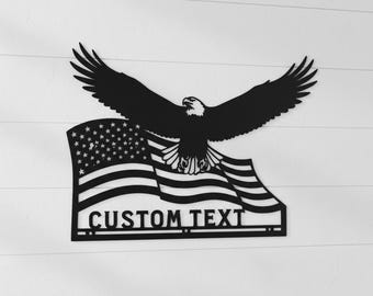 Custom American Flag Eagle Metal Wall Art, Personalized Patriotic Sign, Bald Eagle USA Flag Decor, Veteran Gift, Military Home Decor