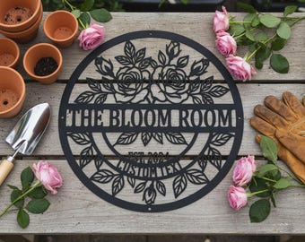 Personalized Metal Garden Sign - Custom Flower Wall Art - Floral Monogram Name Sign - Outdoor Home Decor - Custom Gift for Gardener