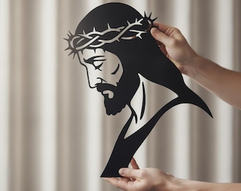 Jesus Crown Of Thorns Sign, Metal Christian Wall Art, Jesus Silhouette Decor, Religious Metal Sign, Faith Gift Wall Art