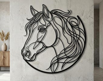 Horse Line Art Metal Wall Sign, Minimalist Equestrian Round Decor, Modern Ranch Farmhouse Art, Gift for Horse Lover Rider