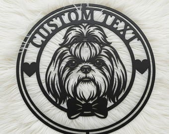 Shih Tzu Metal Wall Art, Custom Dog Name Sign, Personalized Shih Tzu Gift, Dog Mom Dad Owner, Bow Tie Heart Decor
