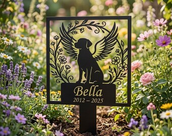 Personalized Dog Memorial Garden Stake, Custom Pet Loss Grave Marker, Angel Wings Metal Memorial Sign, Sympathy Gift for Dog Loss, Name Date