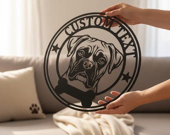Boxer Metal Wall Art, Custom Dog Name Sign, Personalized Boxer Dog Gift, Dog Mom Dad Owner, Floral Wreath Heart Decor