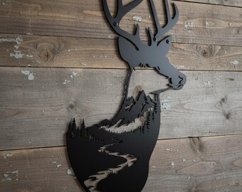 Wolf Shield Metal Wall Art - Howling Wolf Moon Sign - Forest Mountain Wildlife Decor - Pine Cabin Wall Hanging - Rustic Wilderness Gift