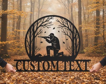 Personalized Hunting Metal Sign, Custom Name Hunter Woodland Scene Wall Decor, Cabin Lodge Camp Art, Gift for Hunter Dad