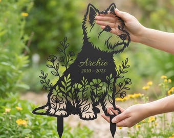 Personalized Dog Memorial Garden Stake, Custom Name Pet Loss Metal Sign, Floral Terrier Remembrance Grave Marker, Pet Sympathy Gift Yard Art