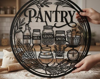 Pantry Metal Wall Sign | Laser Cut Round Farmhouse Kitchen Decor | Rustic Food Storage Art | Housewarming Gift for Her