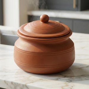 Big Indian Biryani Handi with Lid, Unglazed Clay Curry Pot, Ayurvedic Earthen Cookware