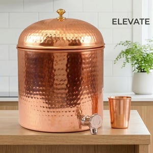 Gehämmerter Kupferwasserspender, großer Kupferwassertopf mit Hahn, Küchentrinker, ayurvedischer Aufbewahrungsbehälter