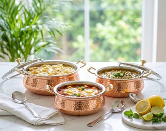 Hammered Copper Casserole with Brass Handles & Glass Lid | Copper Serving Dish | Housewarming Gift | Copper Anniversary Gift