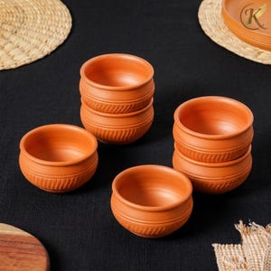 Conjunto de 6 Tigelas Pequenas de Terracota Feitas à Mão, Tigelas Rústicas de Barro para Molho, 170ml, Cerâmica Gravada
