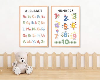 Alfabet poster afdrukbaar voor kinderen, ABC-grafiek kunst aan de muur, poster voorschoolse leren, peuter klas decor, homeschool afdrukbaar