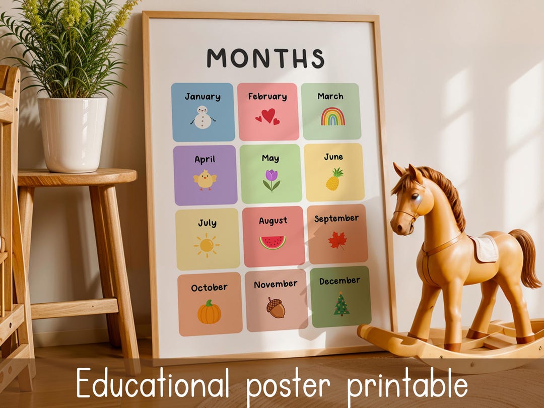 Months of the Year Chart Printable for Kids, Preschool Learning Poster ...