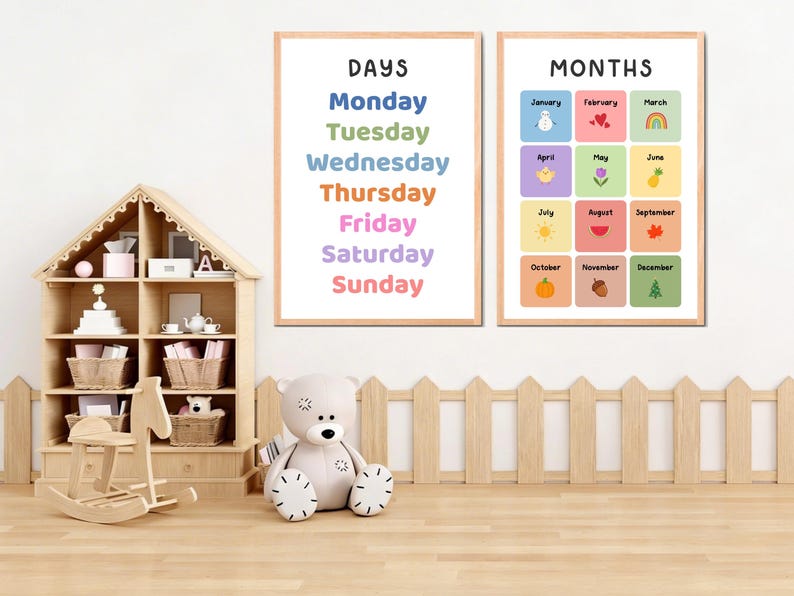 Days of the Week & Months Poster Printable, Seasons and Weather Chart ...
