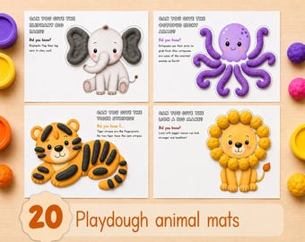 Play-doh-matten voor dieren, afdrukbare deegactiviteit, fijne motoriek, fijne motoriek, Montessori peuter kleuteronderwijs, activiteit kleuterschool, zintuiglijk spel